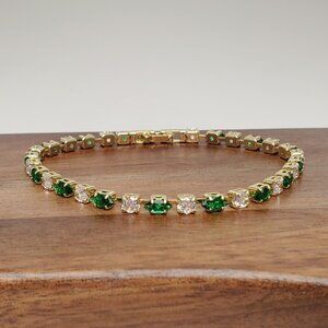 14K Gold Womens 1ct Diamond 2ct Green Emerald Gemstone Tennis Bracelet Jewelry